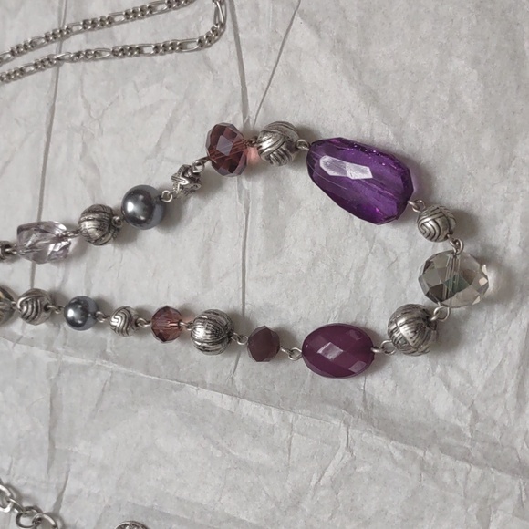 Premier Designs Multi strand necklace, antique silver with purple beads. - Picture 2 of 9